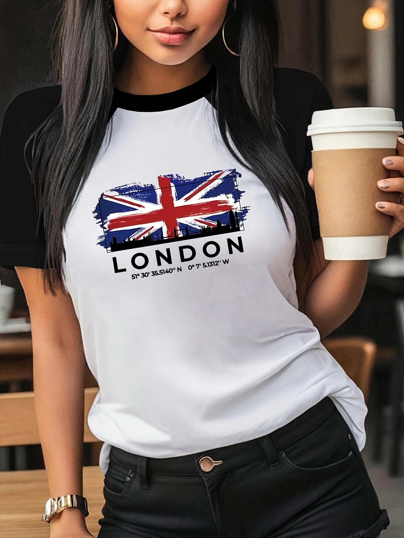 Summer Clothing London - เสื้อยืดพิมพ์ลายกราฟิก LONDON แขนสั้น คอกลม เสื้อยืดลำลองสำหรับทุกฤดูกาล เสื้อยืด