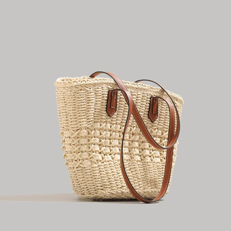 Beach Bag Straw - กระเป๋าหิ้วพับได้ขนาดใหญ่พิเศษสำหรับการเดินทางช่วงฤดูร้อน กระเป๋าชายหาดกันน้ำพร้อมช่องซิปสำหรับใส่ของในโรงยิม/ซักผ้า