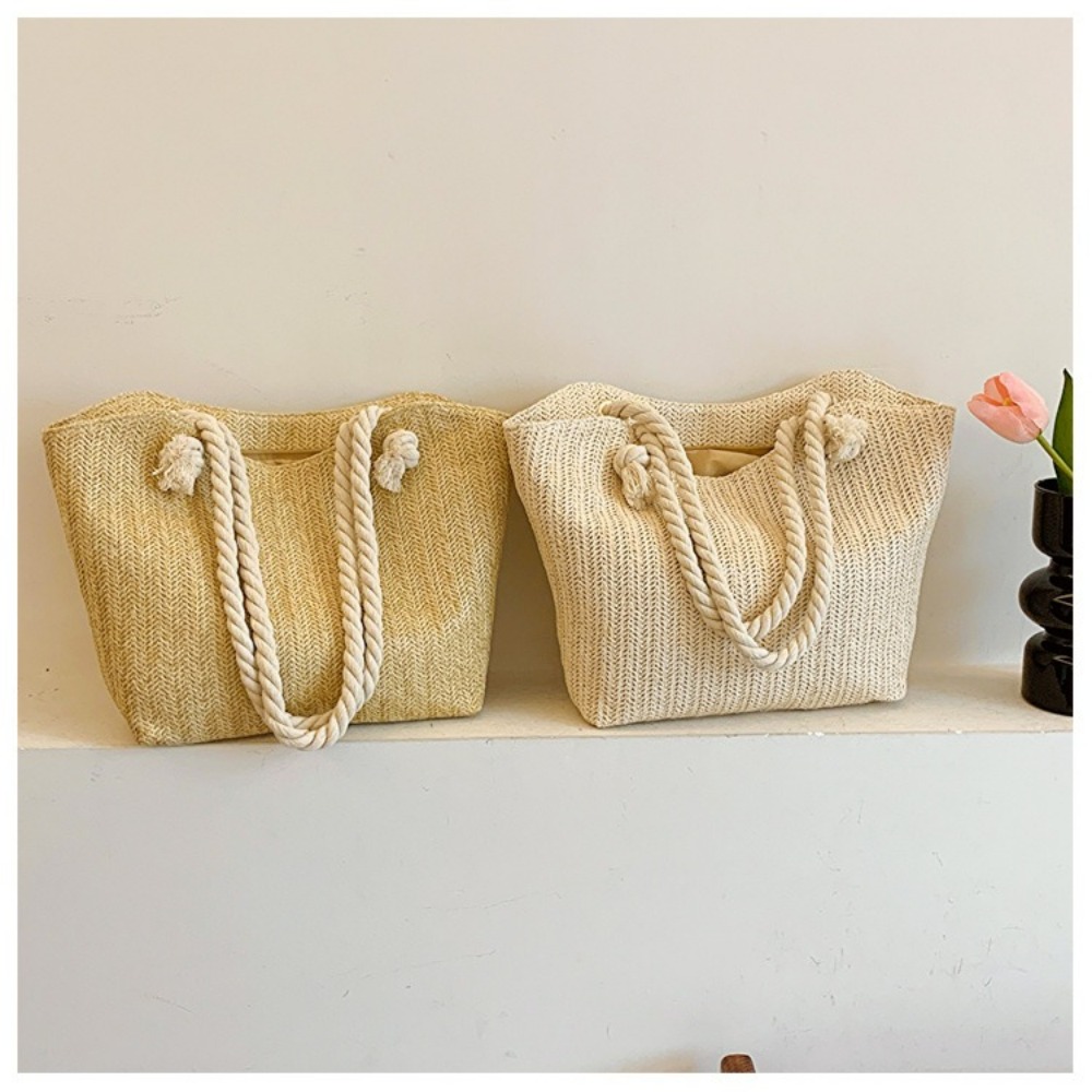 Beach Bag Straw - กระเป๋าชายหาดฤดูร้อนใหม่ กระเป๋าถือทรงโบโฮขนาดใหญ่ ความจุเยอะ เหมาะสำหรับเดินทางสำหรับผู้หญิง