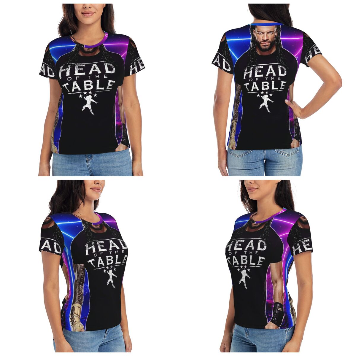 Summer Reign Clothing - นักมวยปล้ำ โรแมน เรนส์ เสื้อยืดแขนสั้นผู้หญิง เสื้อยืดคอกลม เสื้อผ้าฝ้าย