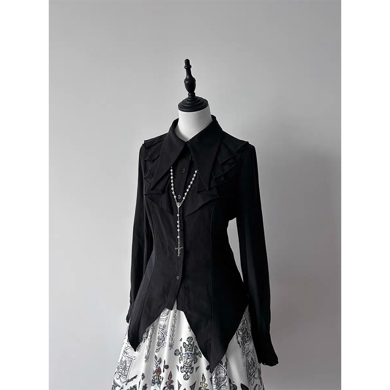 Summer Goth Clothing - เสื้อเชิ้ตสีดำสไตล์โกธิคประดับระบายสำหรับผู้หญิง น่ารักสไตล์โลลิต้า คิวท์คอร์ ผ้าพันแผลสีขาว เสื้อสไตล์ญี่ปุ่นวินเทจ ฮาราจูกุ
