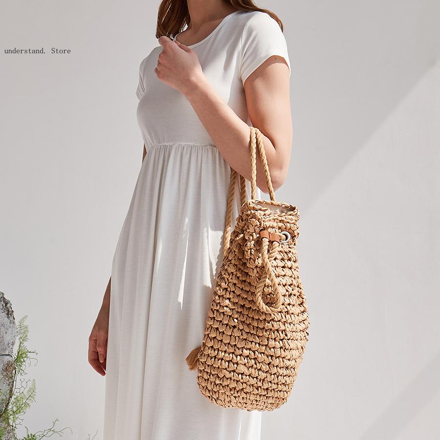 กระเป๋าสะพายไหล่ชายหาดแบบเชือก - Beach Bag Straw บทวิจารณ์และราคา