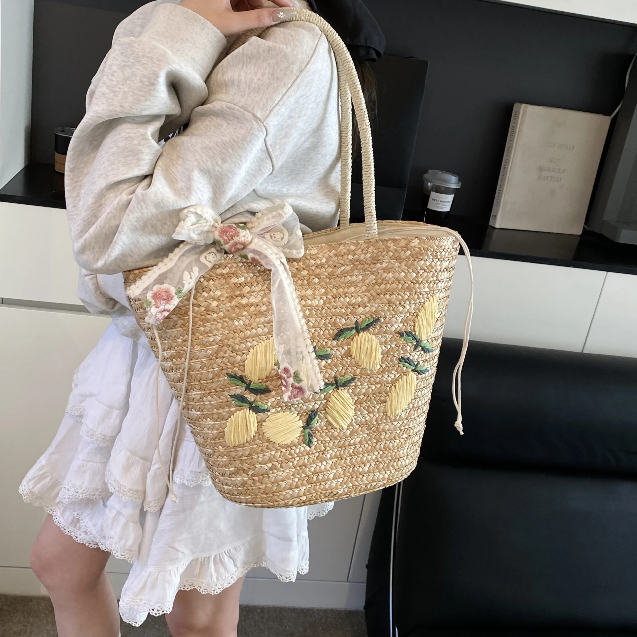 ขนาดใหญ่ความจุกระเป๋าสะพายชายห - Beach Bag Straw บทวิจารณ์และราคา