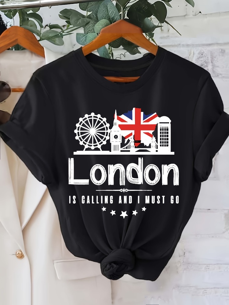 เสื้อยืดผู้หญิงลายตัวอักษรลอนด - Summer Clothing London บทวิจารณ์และราคา