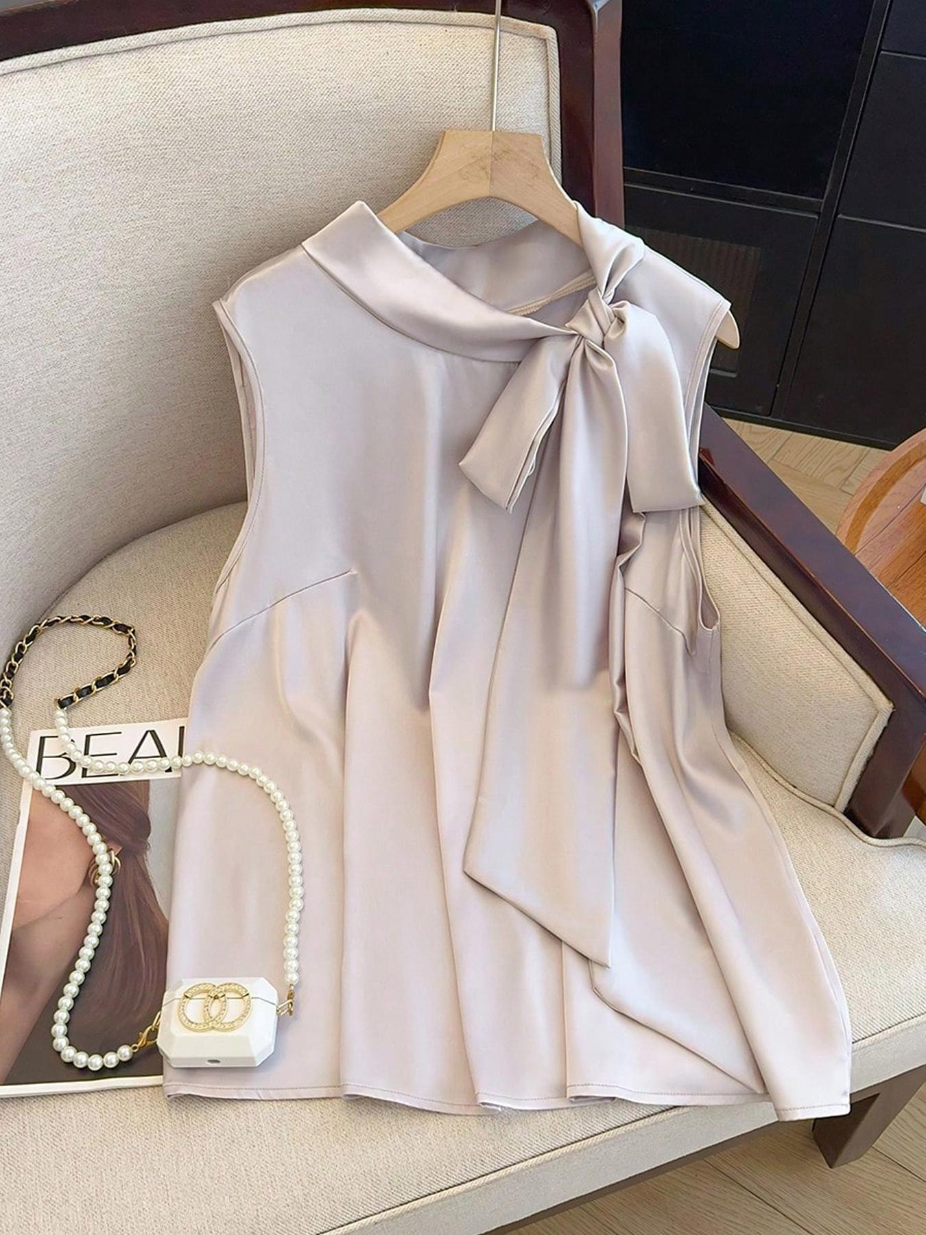 【พลัสไซส์】เสื้อแขนกุดสีพื้นผูก - Summer Clothing Wear บทวิจารณ์และราคา