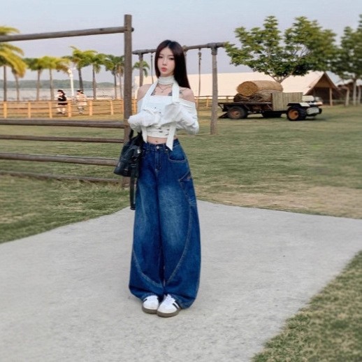 กางเกงยีนส์ขาตรงทรงหลวมเอวสูงส - Summer Clothing Wear บทวิจารณ์และราคา
