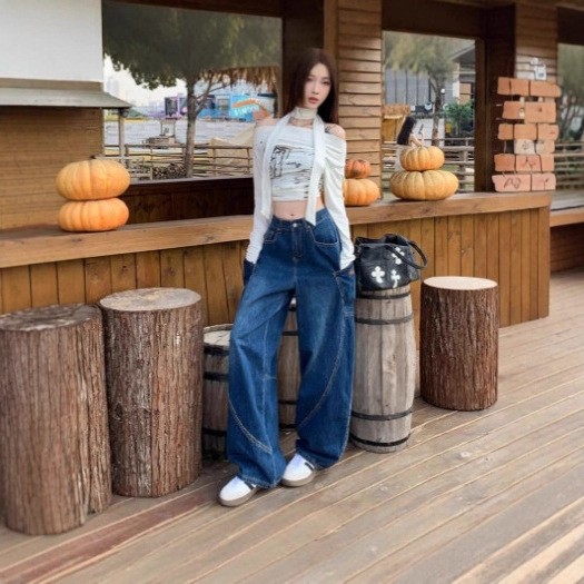กางเกงยีนส์ขาตรงทรงหลวมเอวสูงส - Summer Clothing Wear บทวิจารณ์และราคา