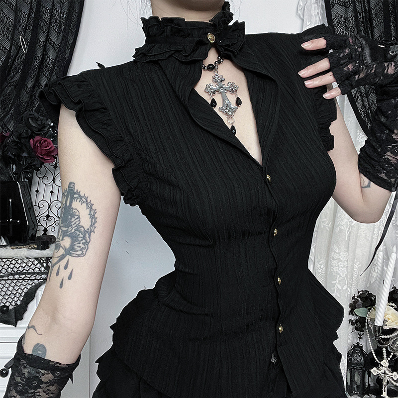 เสื้อเชิ้ตทรงสลิมแบบกระดุมแถวเ - Summer Goth Clothing บทวิจารณ์และราคา