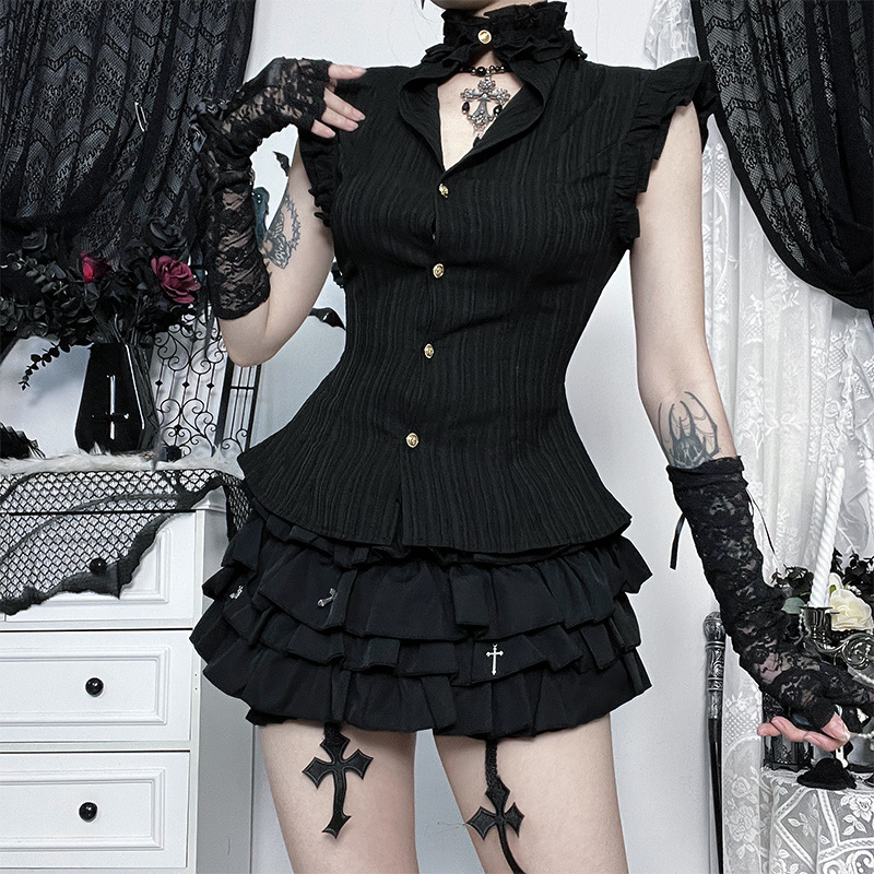 เสื้อเชิ้ตทรงสลิมแบบกระดุมแถวเ - Summer Goth Clothing บทวิจารณ์และราคา