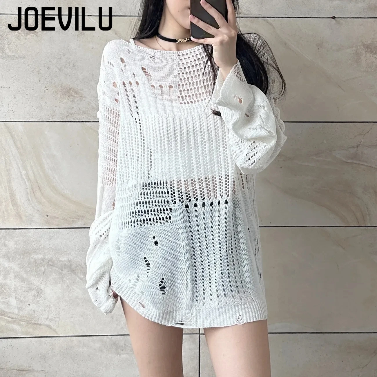 JOEVILU Hollow ถักเสื้อฤดูร้อน - Summer Goth Clothing บทวิจารณ์และราคา