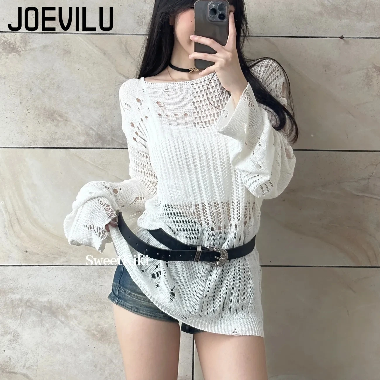 JOEVILU Hollow ถักเสื้อฤดูร้อน - Summer Goth Clothing บทวิจารณ์และราคา