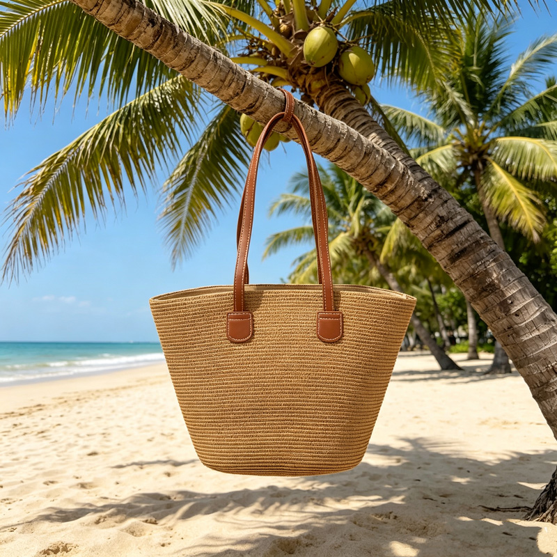 CLAREGQI กระเป๋าโท้ทสานสีพื้นส - Beach Bag Straw บทวิจารณ์และราคา