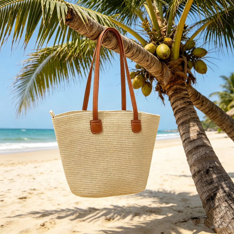CLAREGQI กระเป๋าโท้ทสานสีพื้นส - Beach Bag Straw บทวิจารณ์และราคา
