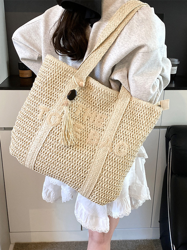กระเป๋าถือสานทรงโท้ทขนาดใหญ่สำ - Beach Bag Straw บทวิจารณ์และราคา