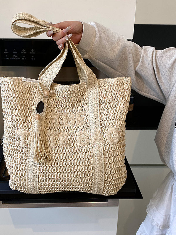 กระเป๋าถือสานทรงโท้ทขนาดใหญ่สำ - Beach Bag Straw บทวิจารณ์และราคา
