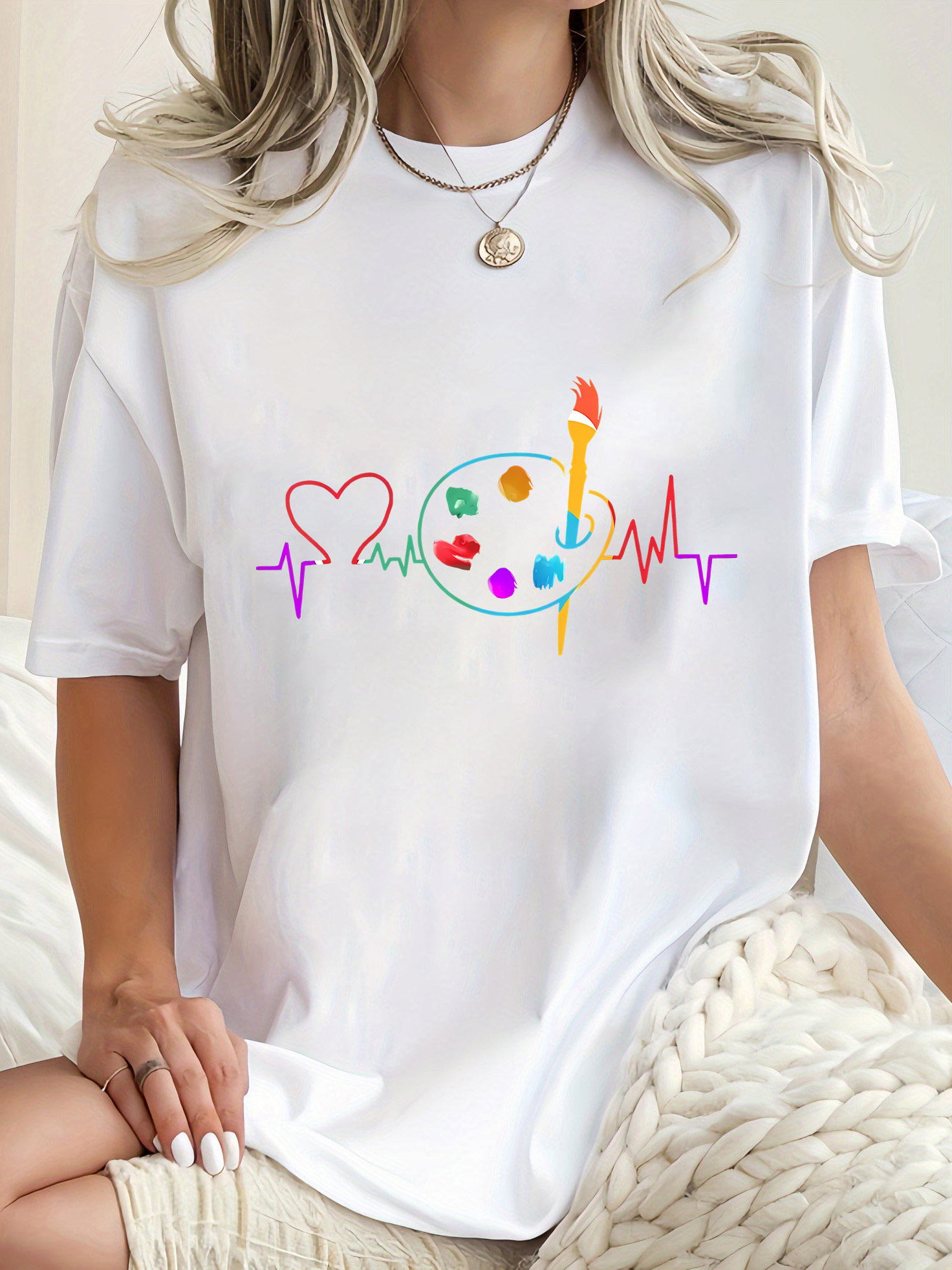 เสื้อยืดคอกลมลําลองสตรีเรขาคณิ - Summer Clothing Color Palette บทวิจารณ์และราคา