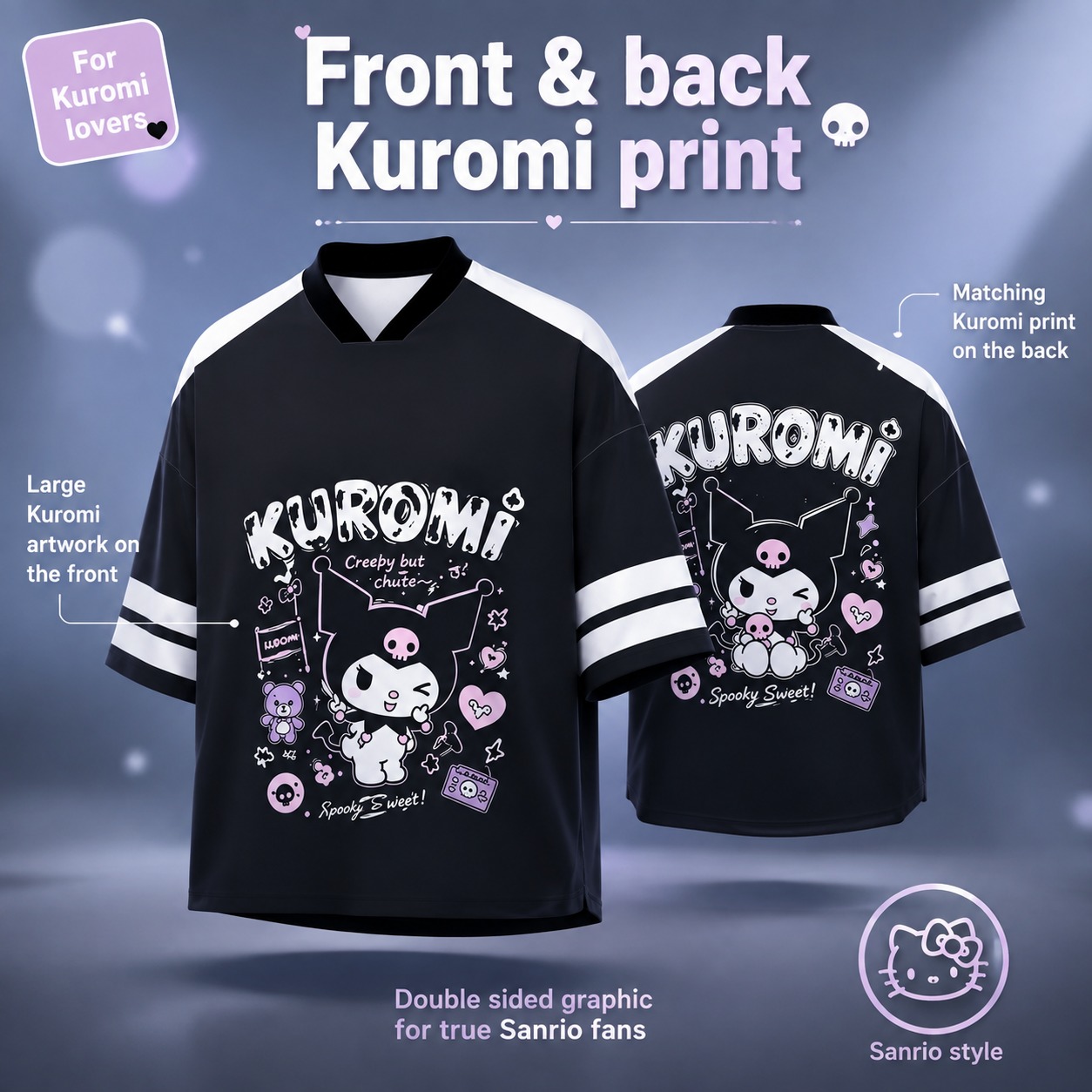 เสื้อยืดคอกว้างลายคุโรมิสีขาวด - Summer Goth Clothing บทวิจารณ์และราคา