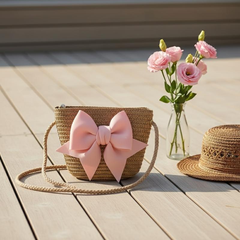 กระเป๋าสะพายไหล่สานสำหรับเด็กผ - Beach Bag Straw บทวิจารณ์และราคา