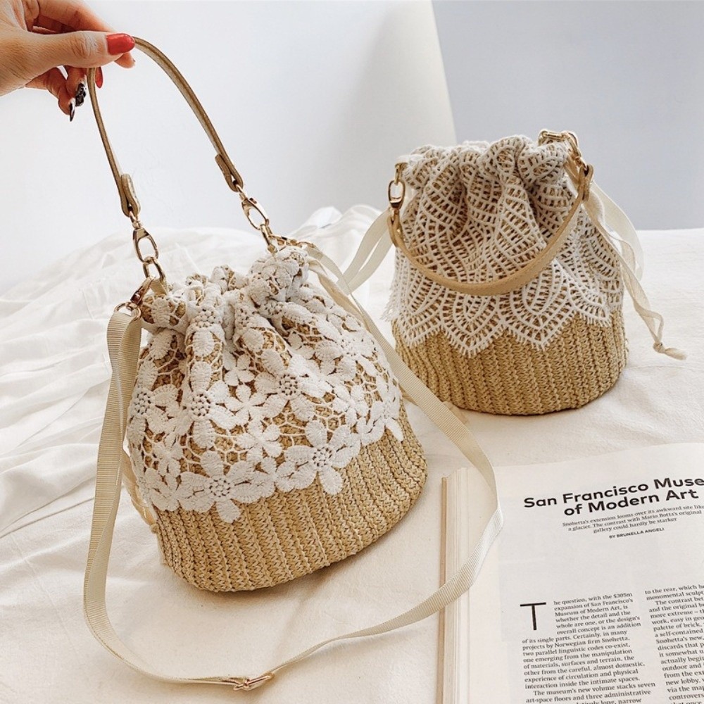 กระเป๋าสะพายไหล่ลายลูกไม้แบบพก - Beach Bag Straw บทวิจารณ์และราคา