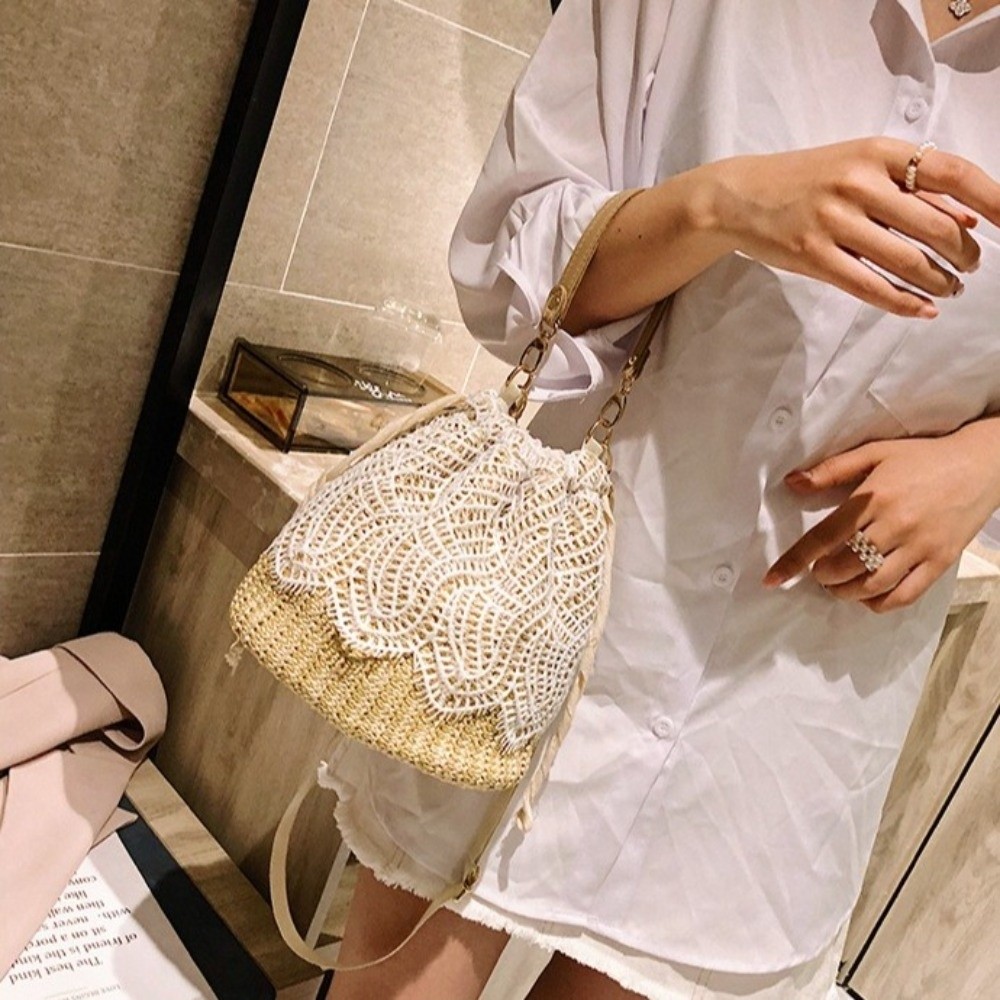 กระเป๋าสะพายไหล่ลายลูกไม้แบบพก - Beach Bag Straw บทวิจารณ์และราคา