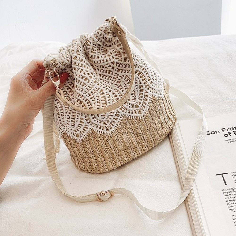 กระเป๋าสะพายไหล่ลายลูกไม้แบบพก - Beach Bag Straw บทวิจารณ์และราคา